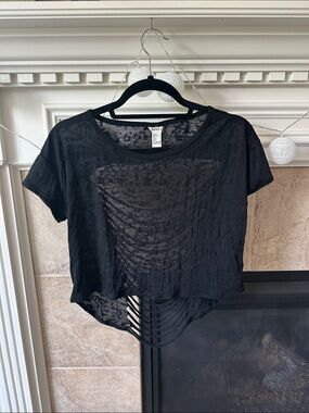 Forever 21 Black Sheer Cropped Tee with Ladder Back